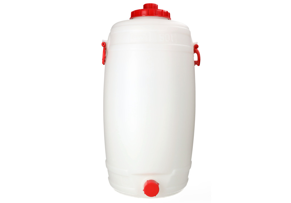 Plastfat med avtappningskran, volym 50 liter - 1
