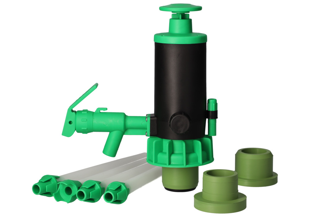 Manual dispensing and transfer pump, polypropylene, with FKM seal, green - 1