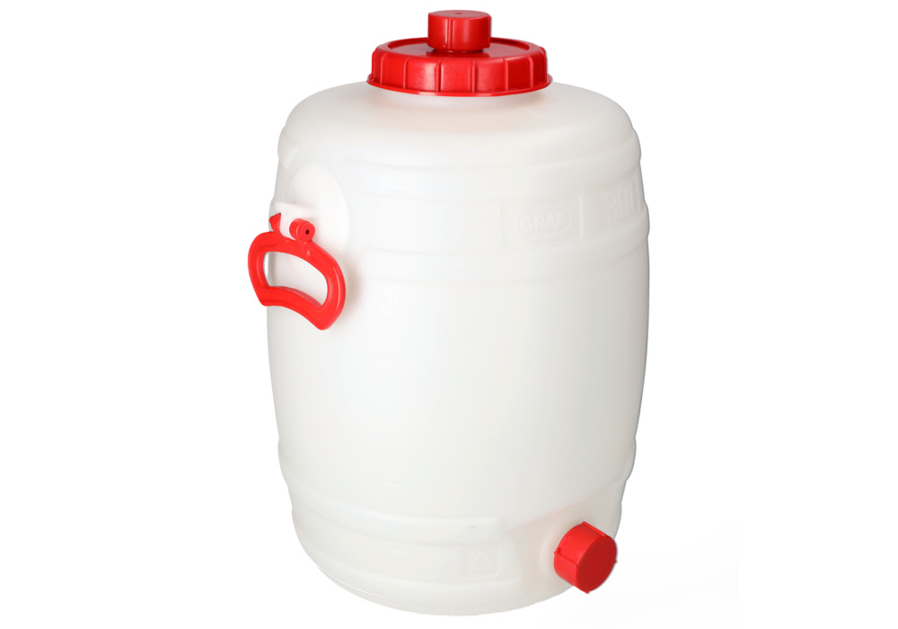 Plastfat med avtappningskran, volym 30 liter - 12