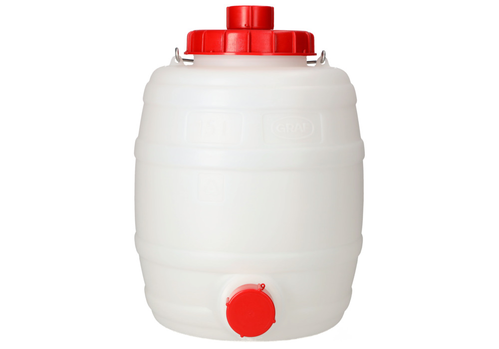 PE drum RF 08, with dispensing tap and 1 carry handle, 15 litre capacity - 1