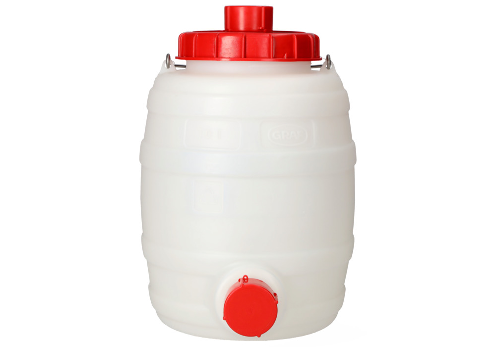 Bidón de plástico blanco con grifo de vaciado, volumen 10 litros, apto para alimentación - 1