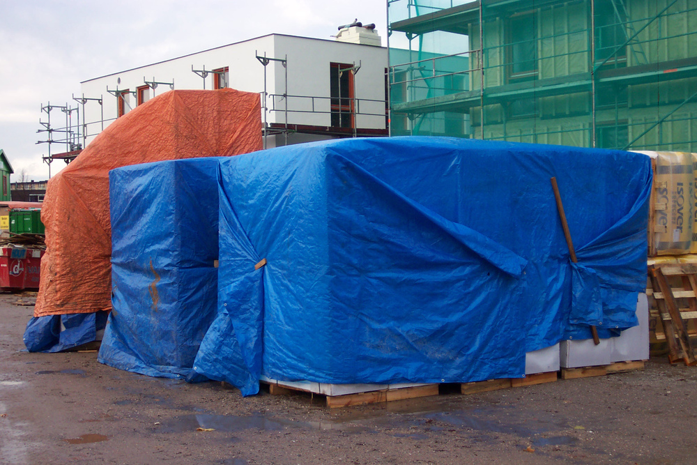 Abdeckplane mit Ösen, aus HDPE-Bändchengewebe, 2-seitig beschichtet, blau, 90 g/m², 6 x 8 m - 2