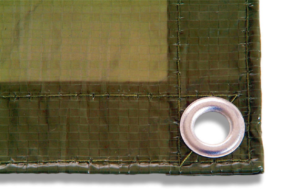 Dekzeil met ogen, van HDPE lintstof, aan 2 zijden gecoat, olijfgroen, 90 g/m², 6 x 8 m - 2