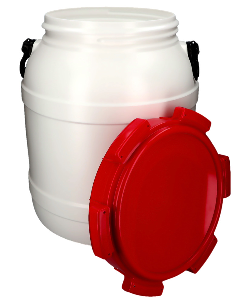 Weithalsfass WH 55, aus Polyethylen (PE), 55 Liter Volumen, weiß/rot - 4