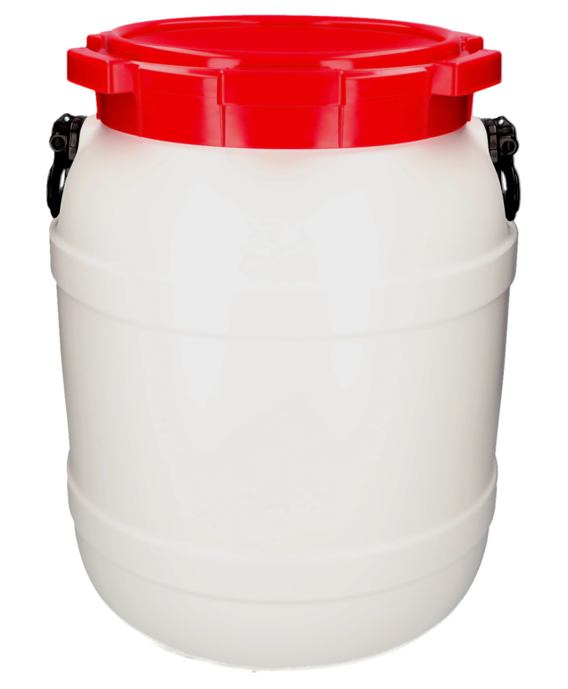 Weithalsfass WH 55, aus Polyethylen (PE), 55 Liter Volumen, weiß/rot - 1