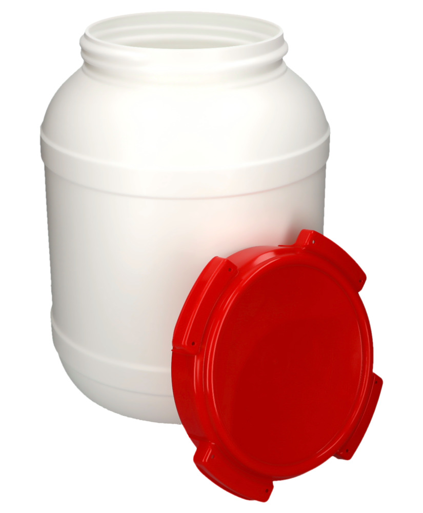 Szélesnyakú hordó WH 26, polietilénből (PE), 26 literes, fehér/piros - 3