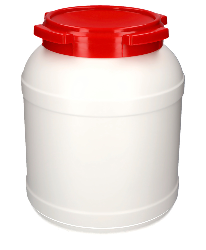 Szélesnyakú hordó WH 26, polietilénből (PE), 26 literes, fehér/piros - 2