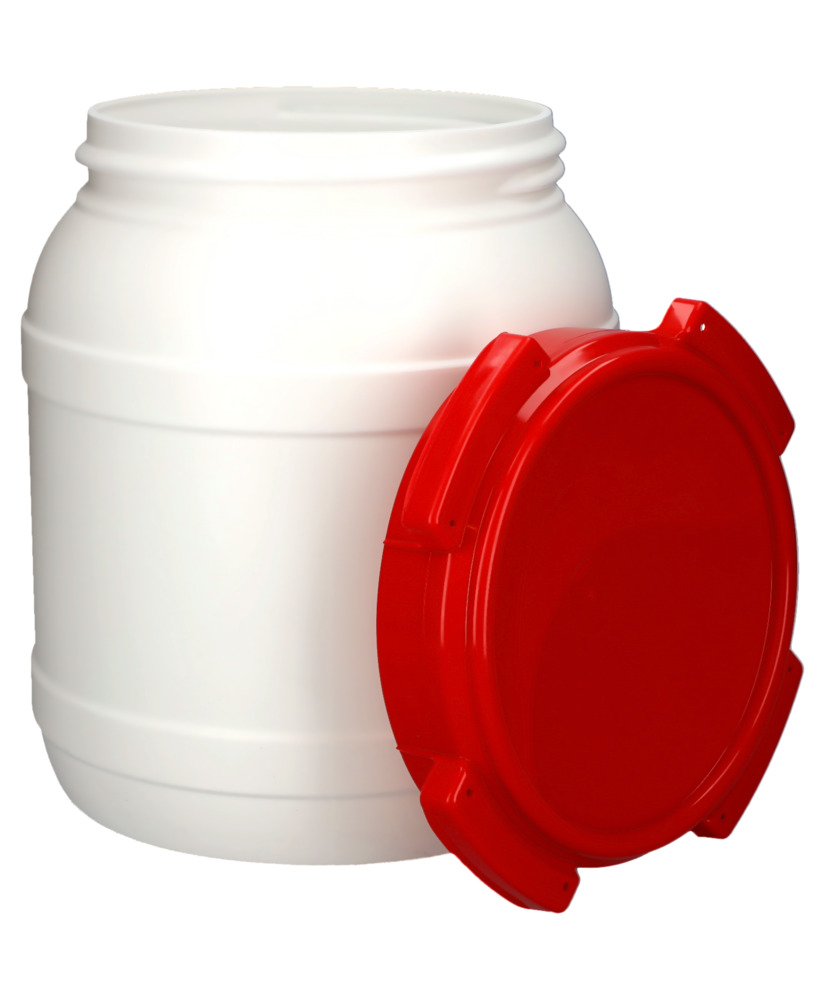 Szélesnyakú hordó WH 15, polietilénből (PE), 15 literes, fehér/piros - 3