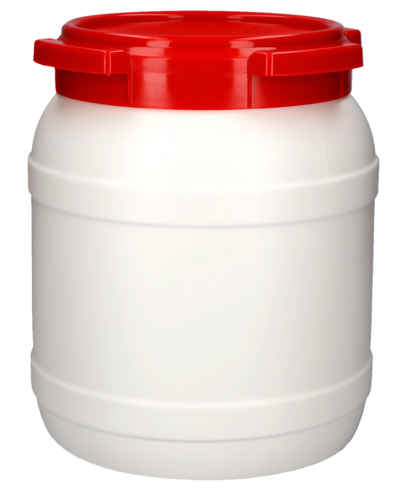 Szélesnyakú hordó WH 15, polietilénből (PE), 15 literes, fehér/piros - 2