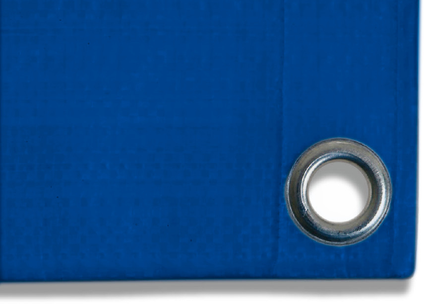 Bâche de protection à œillets, toile HDPE à bandelettes, enduite des 2 côtés, bleue, 90g/m², 4x6m - 3