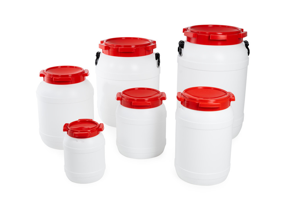 Wijdhalsvat WH 20, van polyethyleen (PE), 20 liter inhoud, wit/rood - 5