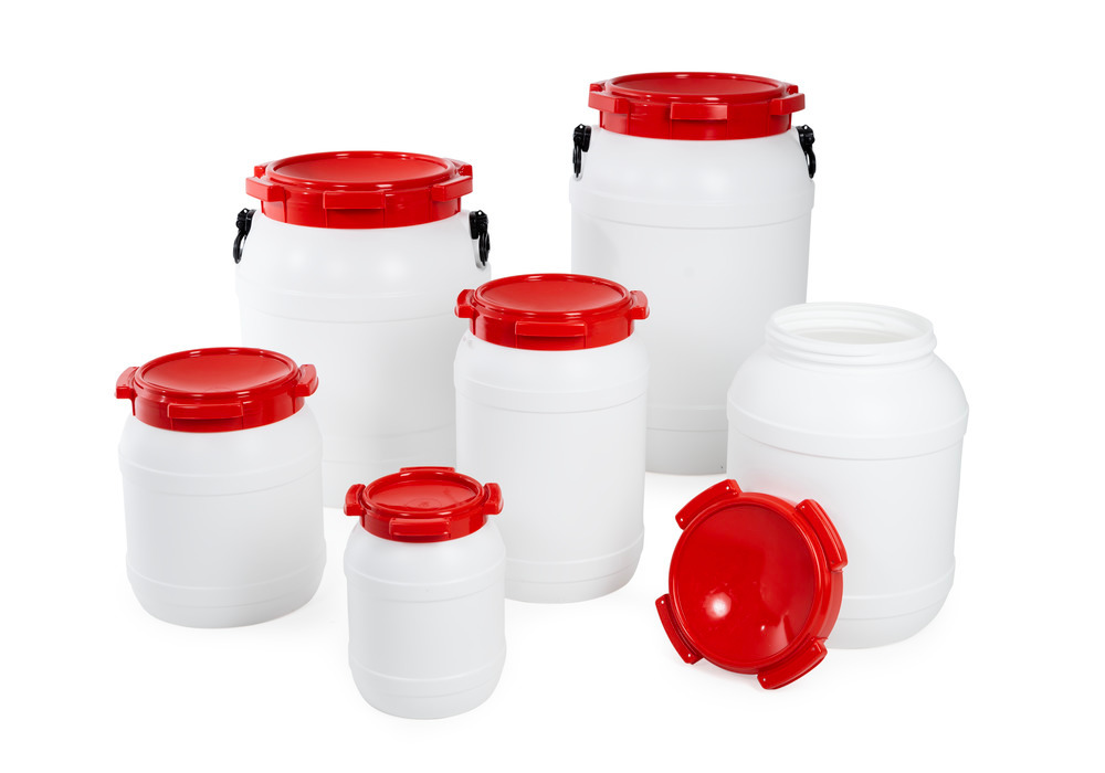 Wijdhalsvat WH 20, van polyethyleen (PE), 20 liter inhoud, wit/rood - 6