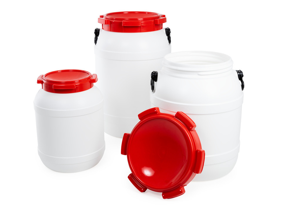 Leveäsuinen tynnyri WH 55, polyeteeniä (PE), vetoisuus 55 litraa, valkoinen/punainen - 9