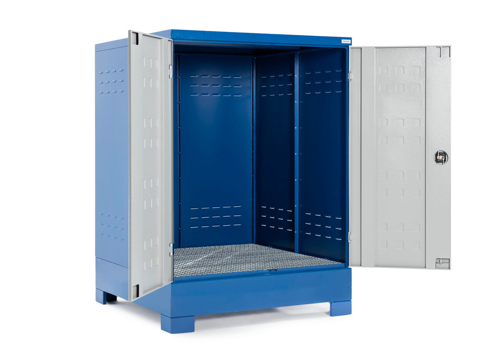 Box de stockage SteelSafe D4, avec portes, pour 4 fûts sur palette Chimie, 440 l - 2