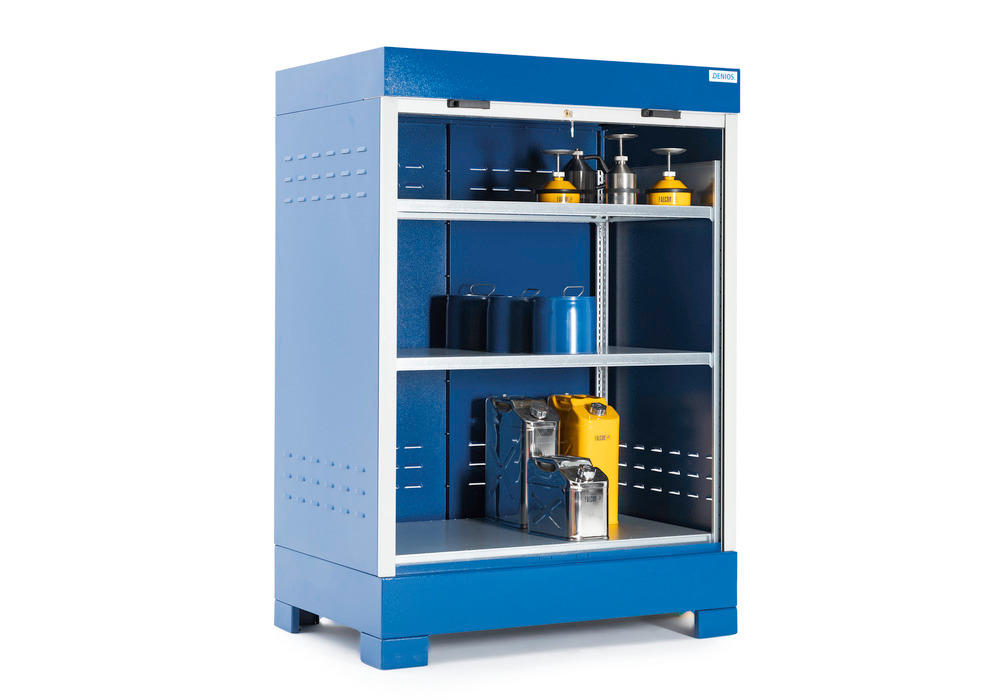 SteelSafe hazardous materials depot D2, with roller shutter and steel shelf for small containers - 1