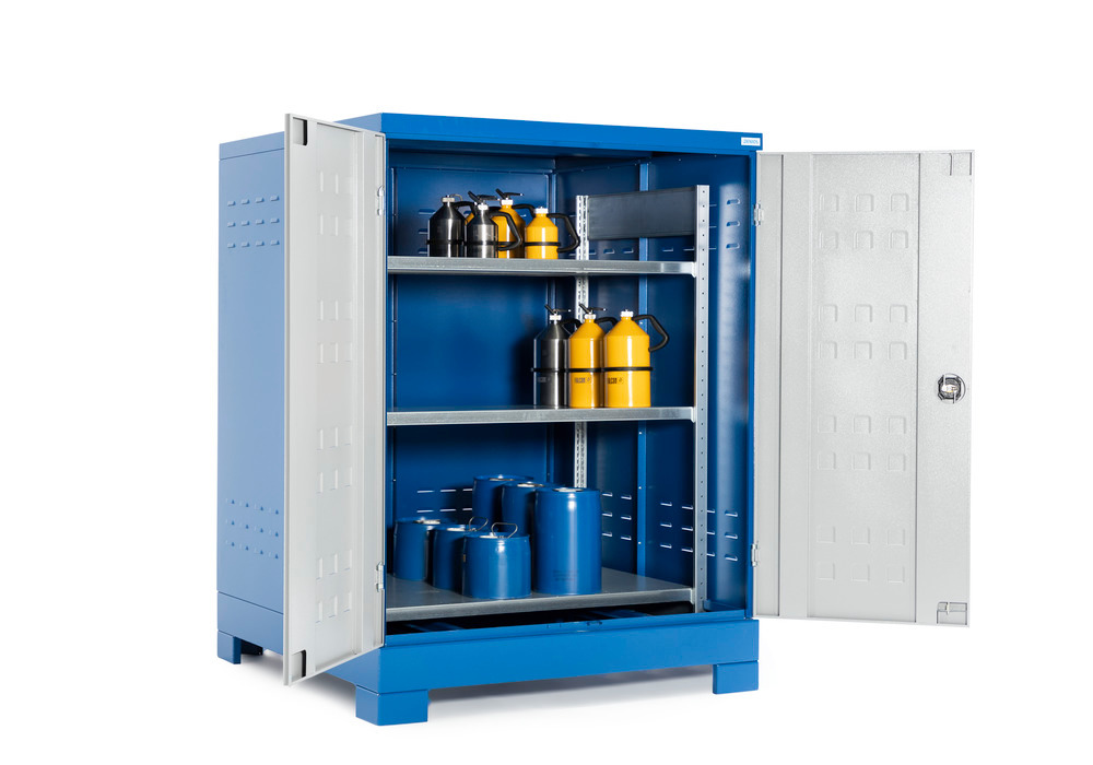 Fatskåp SteelSafe D4, med dörrar och stålhylla för små behållare, 220 liter - 1