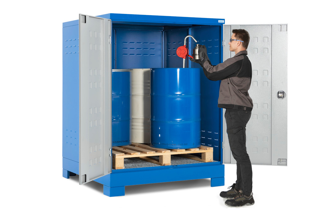 Gevaarstoffendepot Cubos, voor 4 vaten van 200 liter, gelakt, blauw, type XL-4.2 - 5