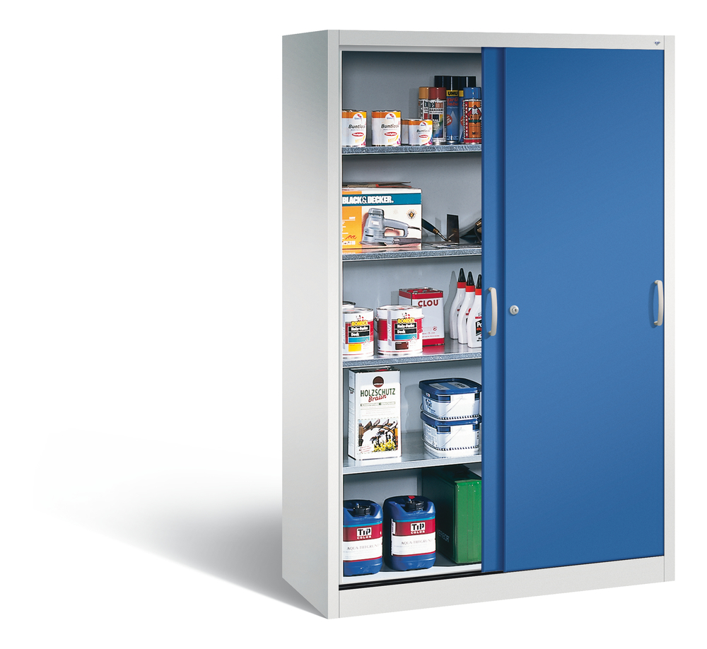 Tool storage cabinet Cabo with sliding doors, 4 shelves, W 1200, D 500, H 1950 mm, grey/blue - 3