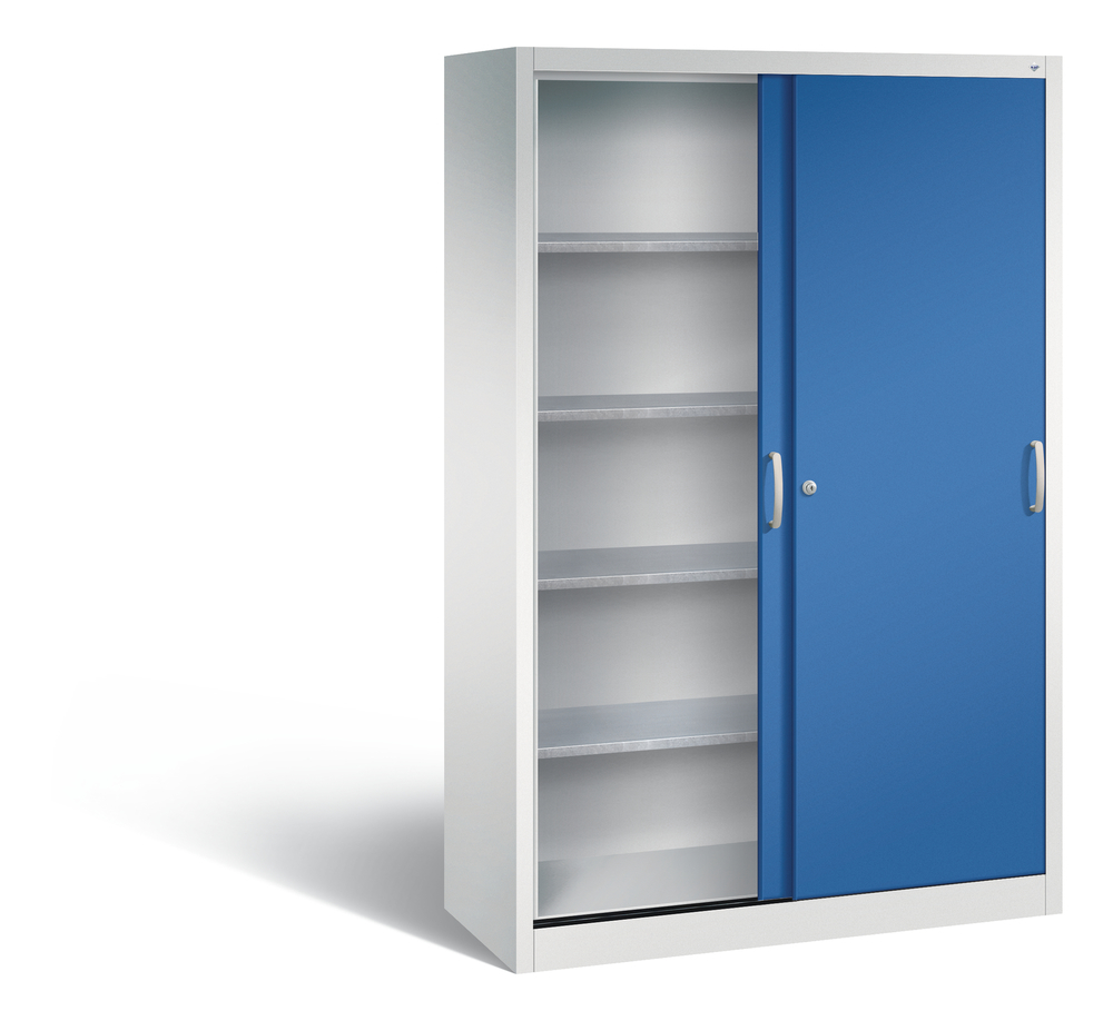 Tool storage cabinet Cabo with sliding doors, 4 shelves, W 1200, D 500, H 1950 mm, grey/blue - 2