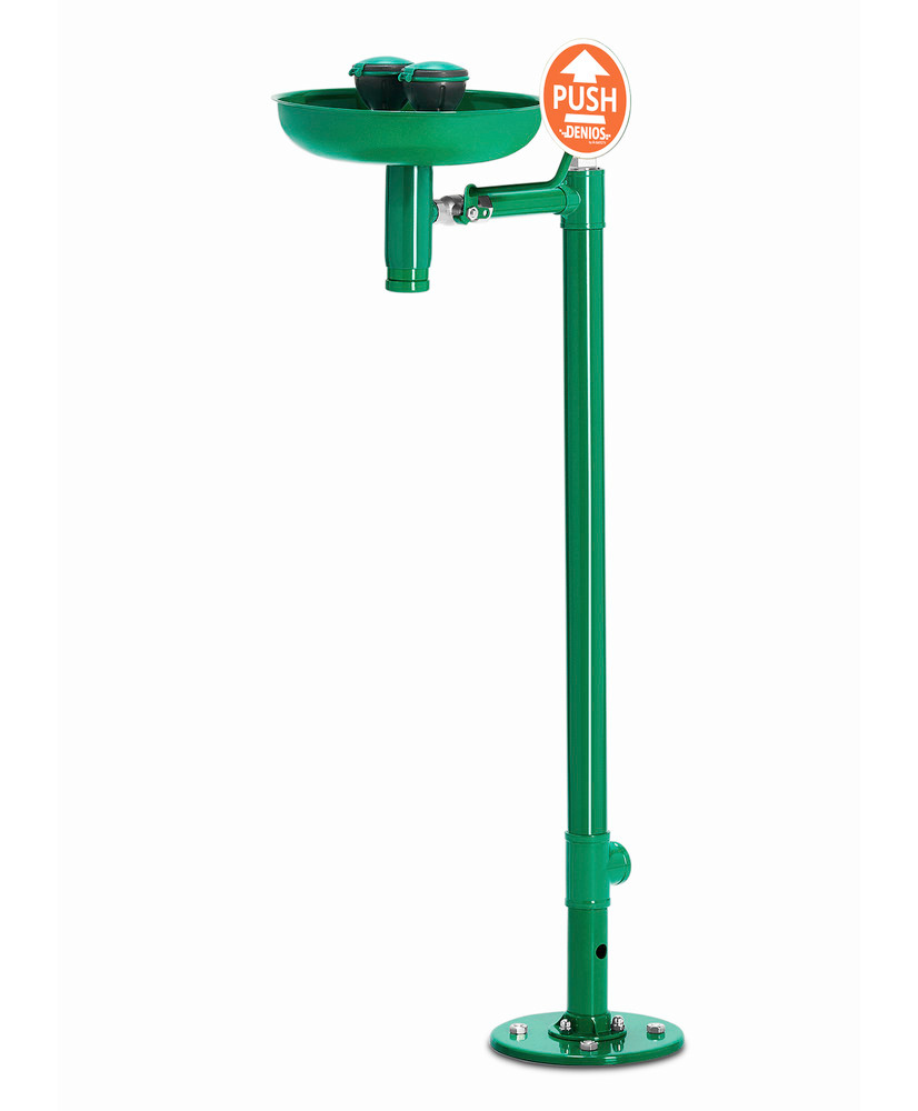 Oční sprcha s plastovou záchytnou miskou, zelená, montáž k podlaze, BR 305085 - 1