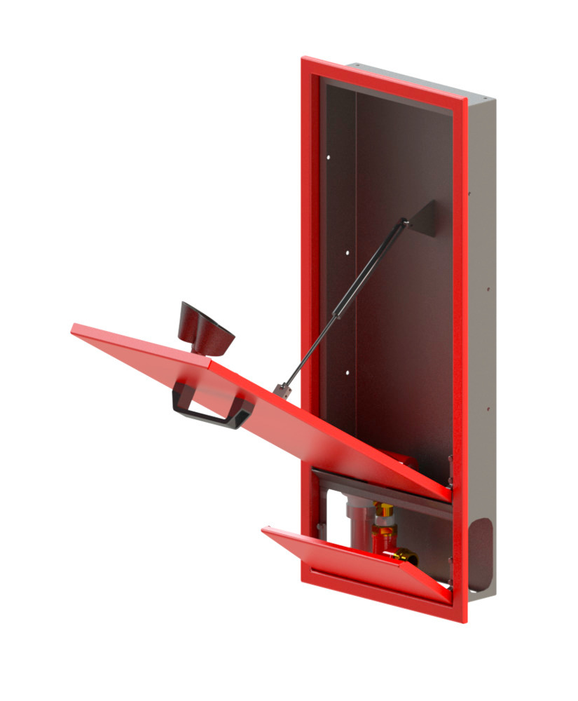Eye shower in wall-mounted housing, with integral self-drain, red, flush wall mounting, DVGW - 1