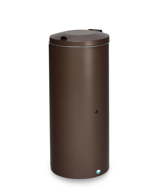 Steel waste bin, plastic lid, lock, 120 litres, brown - 1