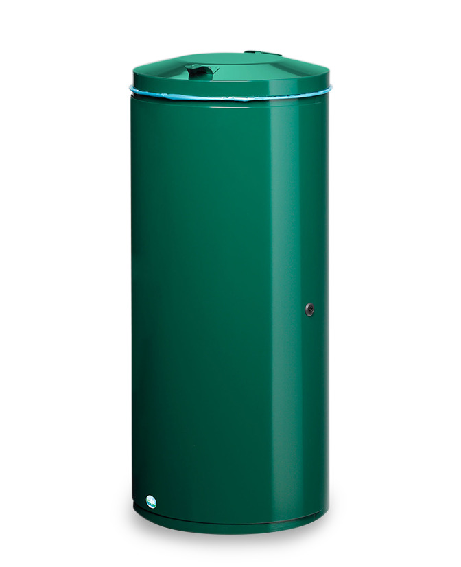 Steel waste bin, plastic lid, lock, 120 litres, green - 1
