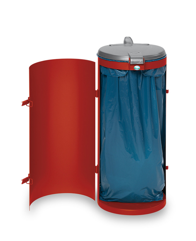 Steel waste bin, plastic lid, 120 litres, red - 1