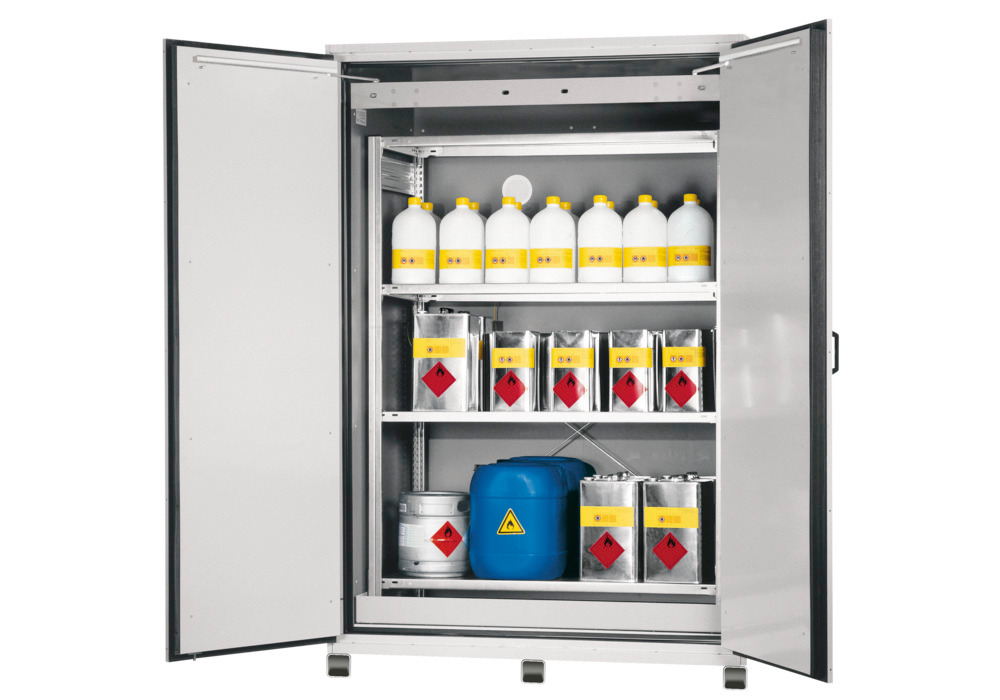 Asecos fire-rated hazardous materials cabinet with shelf, W 1555 m, shelf depth 600 mm - 1