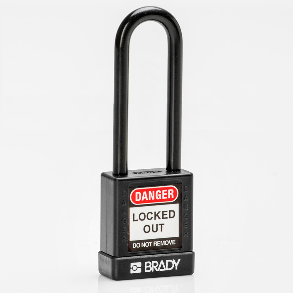 Padlocks, aluminium housing, nylon protection, Pack = 6 pieces, clear shackle height 75 mm, black - 1