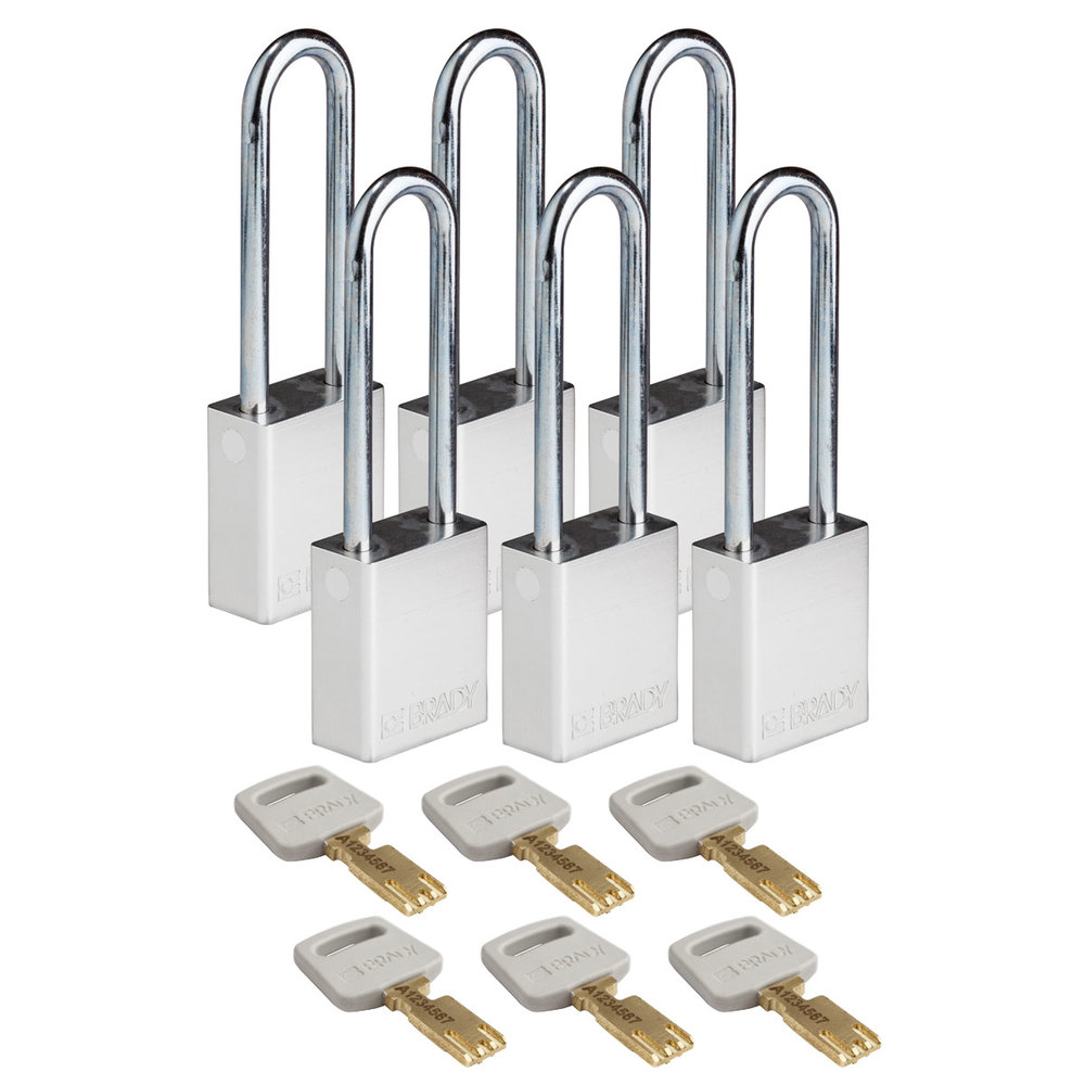Padlocks SafeKey, aluminium, Pack = 6 pieces, clear shackle height 76.20 mm, silver - 1