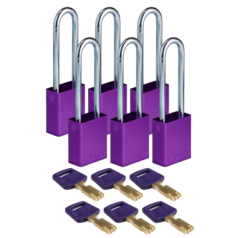 Padlocks SafeKey, aluminium, Pack = 6 pieces, clear shackle height 76.20 mm, purple - 1