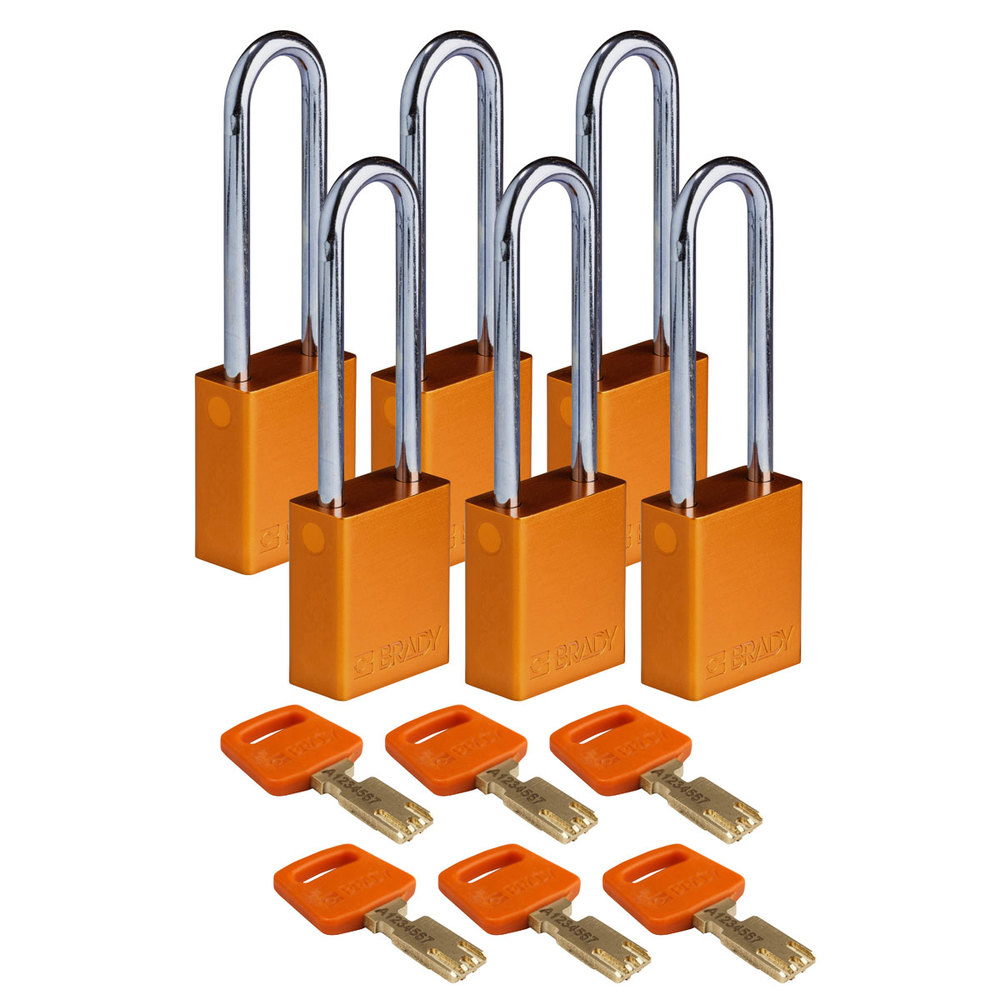 Cadenas SafeKey, aluminium, 6 pièces, hauteur intérieure de l'anse 76,20 mm, orange - 1