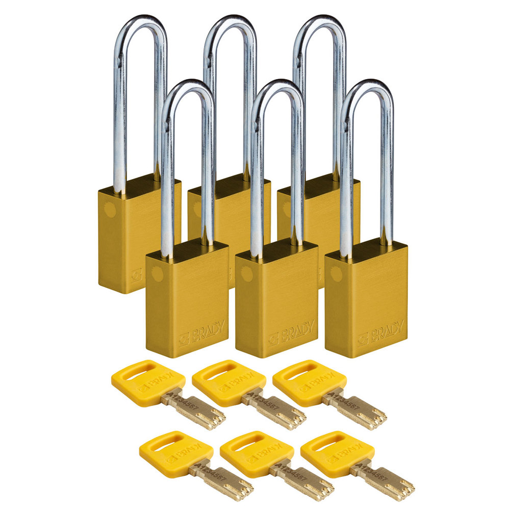 Cadenas SafeKey, aluminium, 6 pièces, hauteur intérieure de l'anse 76,20 mm, jaune - 1