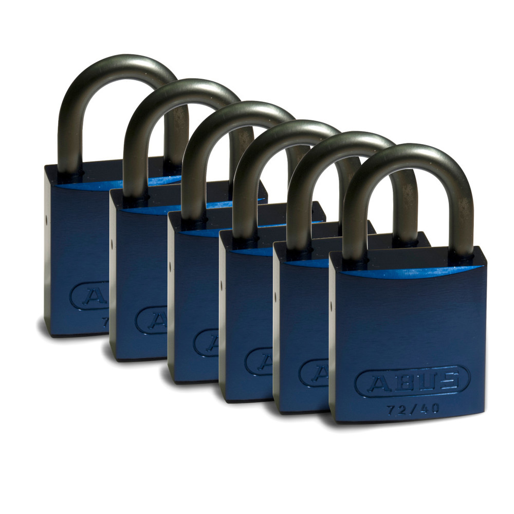 Padlocks in aluminium, Pack = 6 pieces, clear shackle height 25.40 mm, blue - 1