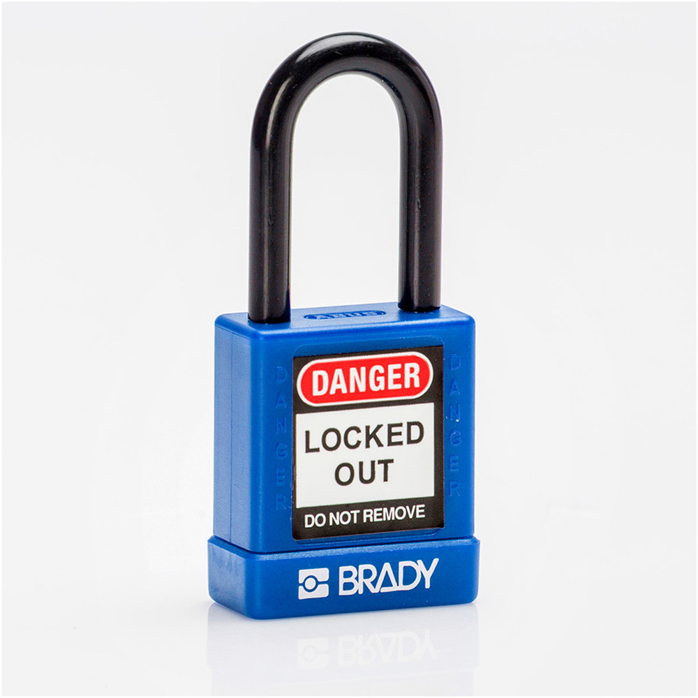 Padlocks, aluminium housing, nylon protection, Pack = 6 pieces, clear shackle height 38 mm, blue - 1