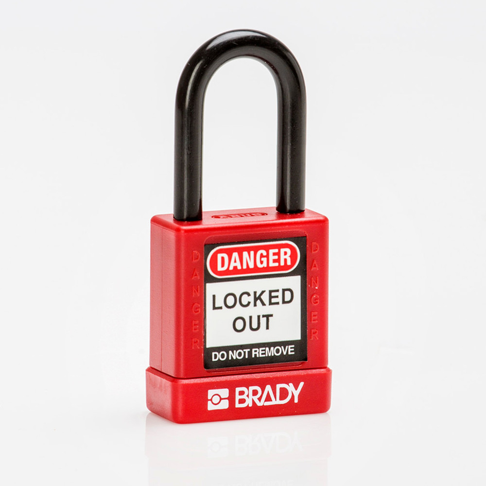 Padlocks, aluminium housing w. nylon protection, Pack = 6 pieces, clear shackle height 38 mm, red - 1