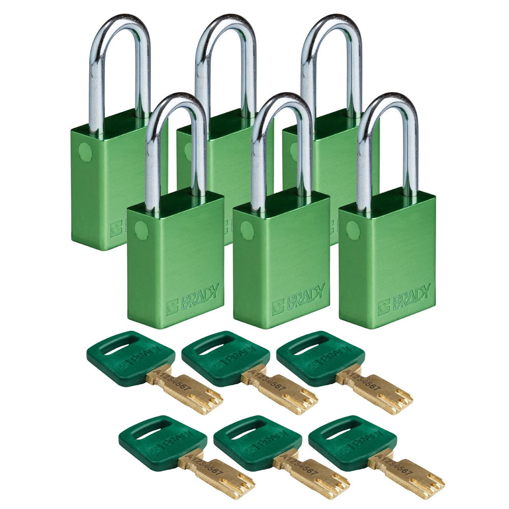 Padlocks SafeKey, aluminium, Pack = 6 units, clear shackle height 38.10 mm, green - 1