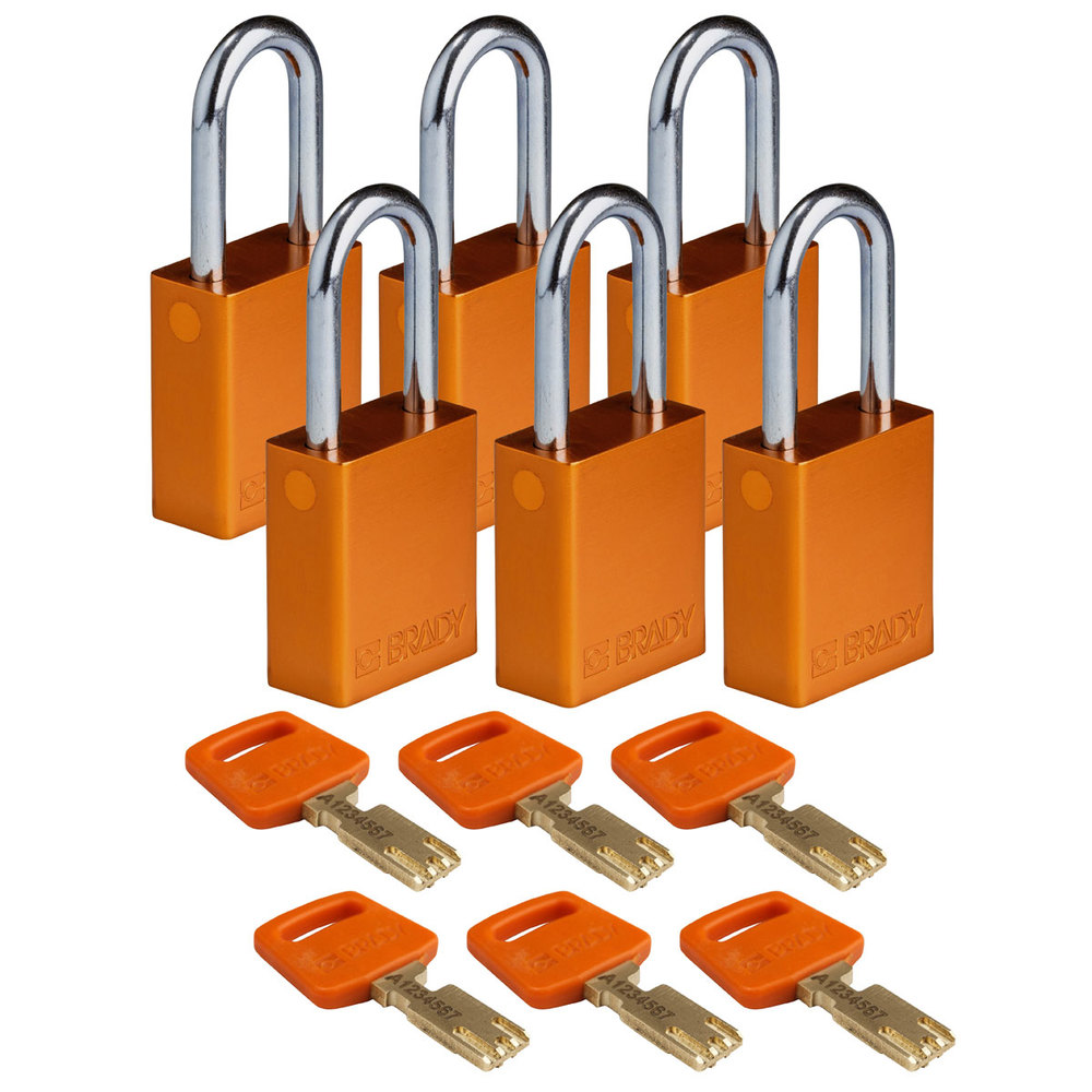Cadenas SafeKey, aluminium, 6 pièces, hauteur intérieure de l'anse 38,10 mm, orange - 1
