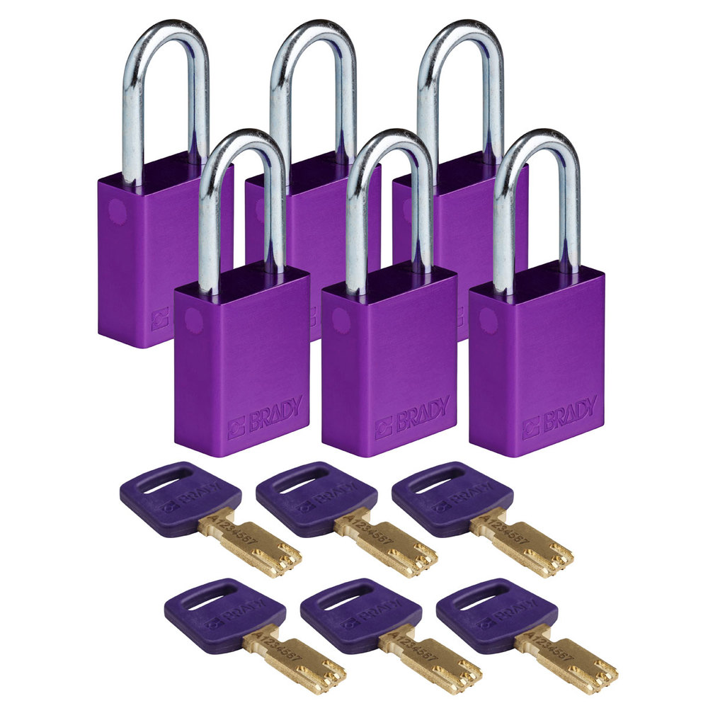 Cadenas SafeKey, aluminium, 6 pièces, hauteur intérieure de l'anse 38,10 mm, violet - 1