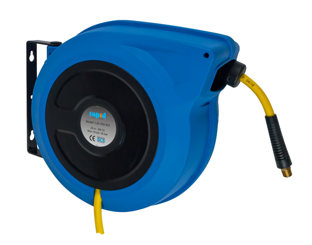 Carretel para mangueira de ar, em plástico, diâmetro DN10, mangueira 20m de PU, azul, basculante - 2