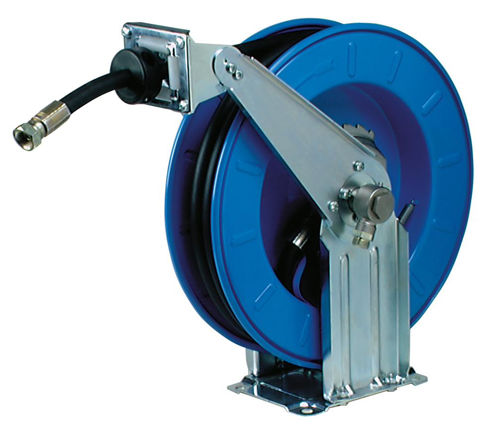 Automatic hose reel, compressed air/water/oil, in sheet steel, hose length 10 m, DN 12 - 1