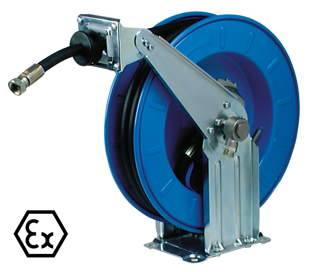 Enrouleur de tuyau automatique, pour zones ATEX, en tôle d'acier, longueur de tuyau 10 m, DN 12 - 1