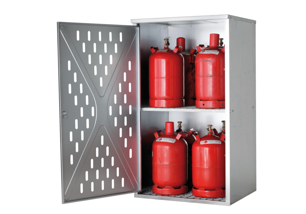 asecos gas cylinder cabinet for 10 x 11 kg or 4 x 33 kg gas cylinders, 1-wing door, galvanised - 1