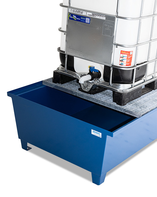 Spill pallet classic-line in steel with dispensing area for 1 x 600 l IBC, painted, grid - 4