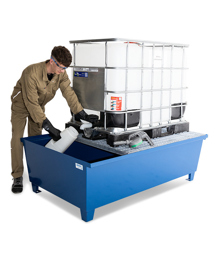 Spill pallet classic-line in steel with dispensing area for 1 x 600 l IBC, painted, grid - 3
