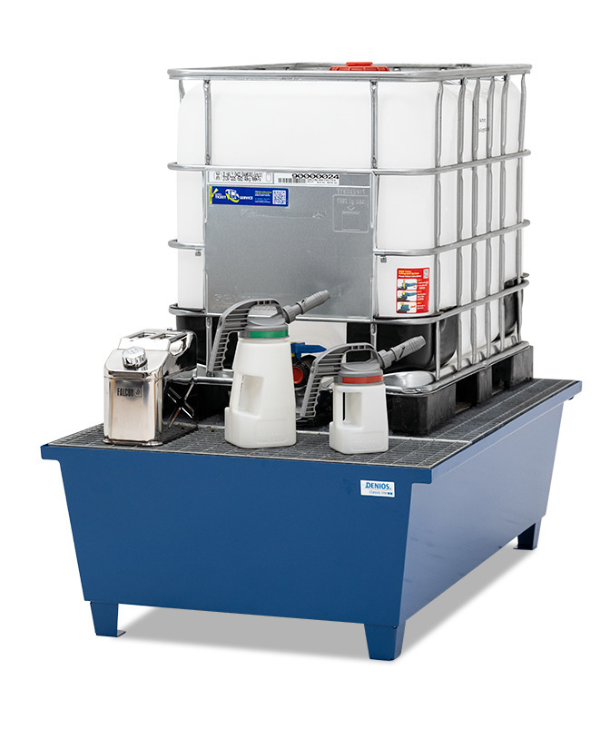 Spill pallet classic-line in steel with dispensing area for 1 x 600 l IBC, painted, grid - 2