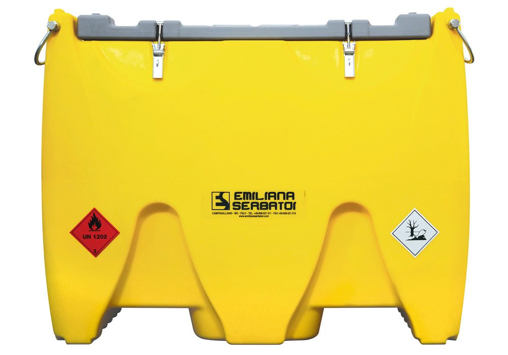 Mobile fuel tank for diesel, 600 litres, with 24 V high-flow pump, with lid, with UN approval - 1