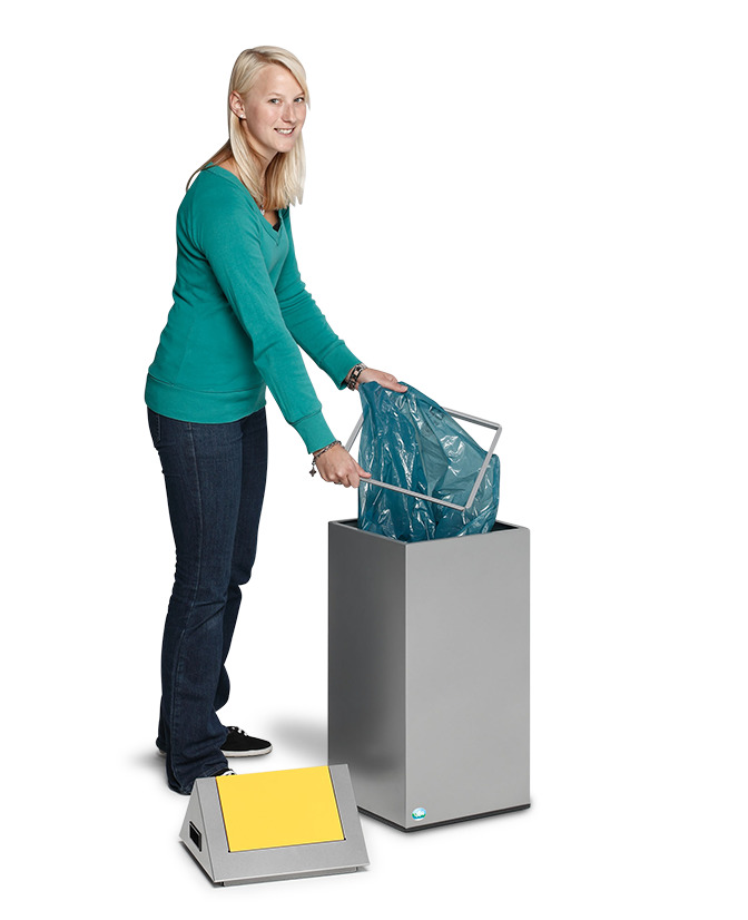 Collecteur de déchets recyclables en tôle d'acier, antifeu, 60 l, argent, couvercle jaune - 2