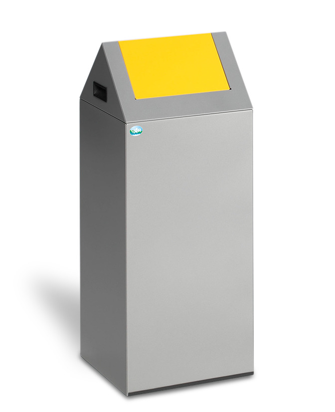 Collecteur de déchets recyclables en tôle d'acier, antifeu, 60 l, argent, couvercle jaune - 1